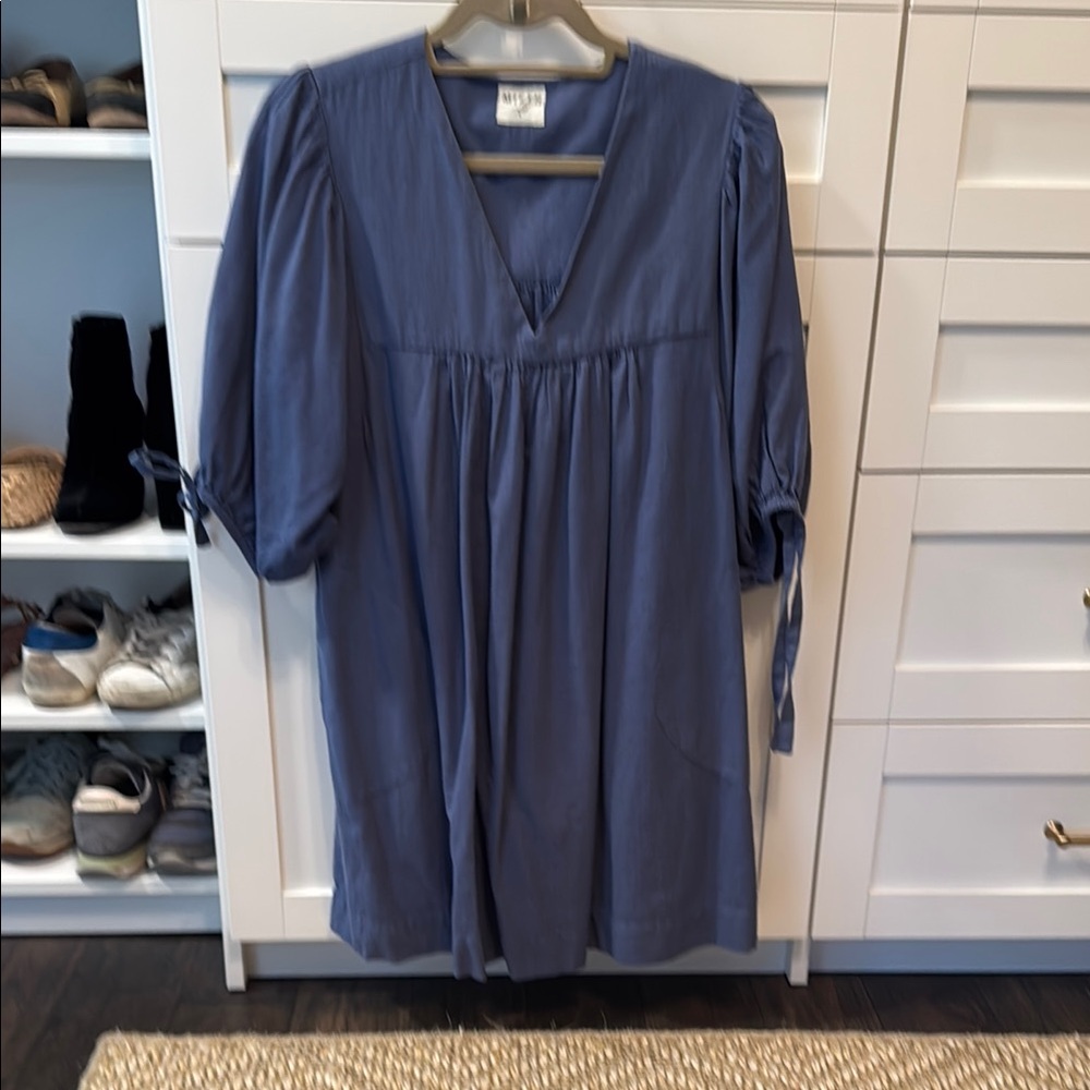 Mirth Blue V-Neck Dress with Tie Sleeves